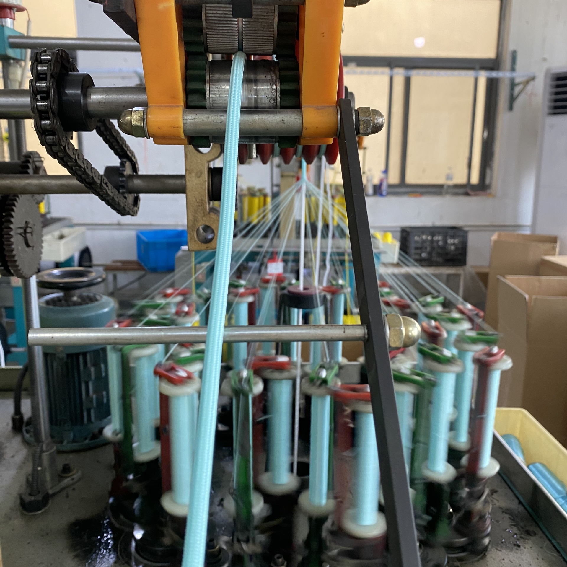 blue rope climbing equipment being manufactured